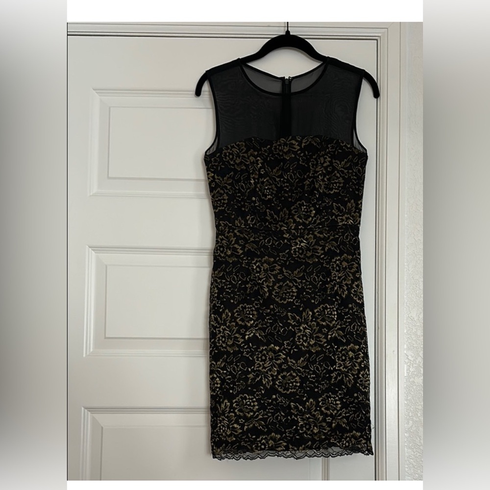 Diane Von Furstenberg Black and Gold Floral Mini Dress